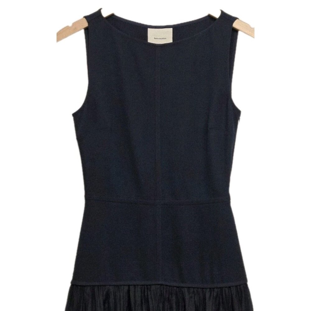 Reformation Womens Size 0 Navy Blue Cyra Pieced Drop Waist Maxi Dress - Picture 4 of 7